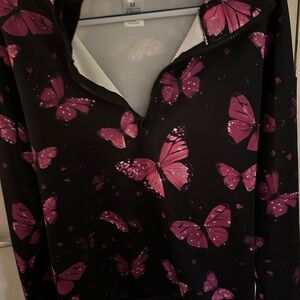 Black Hoodie with Pink Butterfly Print